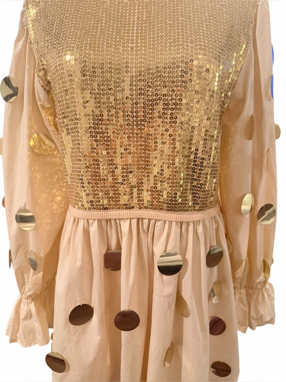Queen of Sparkles Gold Paillette Sequin Babydoll Dress Long Sleeve S - Picture 7 of 16